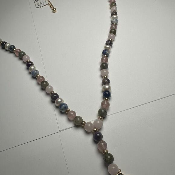 White House Black Market Semi Precious Beaded Tassel Y Drop Necklace NWT $70 - Picture 3 of 10